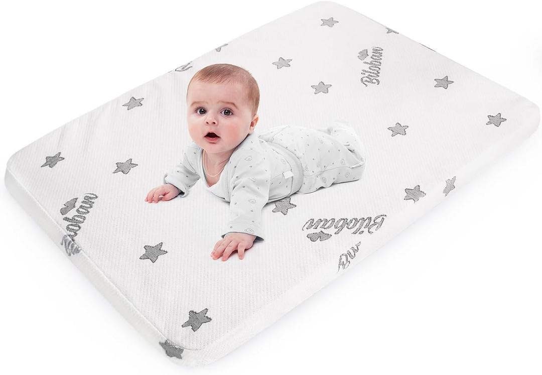 Bassinet Mattress Pad 25 x 36 Compatible with Dream On Me Nest/Zoom Portable/Zodiak, Pamo Babe Portable, Cosco Portable and Baby Trend, Waterproof Breathable Baby Foam with Removable Zippered Cover (White)
