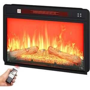 DWVO 23 Inches Electric Fireplace Insert, Recessed Fireplace Heater with Remote Control, Adjustable Temperature, 6H Timer, Adjustable Flame Brightness, 120V 1400W, Firewood (24.2"x17.5")