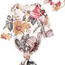 Infant Newborn Baby Girls Floral Sleep Gown Headband Sleepwear Romper Sleeping Bags Outfits (0-3 Months)