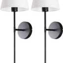 HoperBriwght Wall Sconces Set of 2, Battery Operated Wall Sconce with Remote, Sconces Wall Decor, Wireless Wall Lights, Rechargeable Lights in 15 Colors for Living Room, Bedroom (BlackLinen, 18in)
