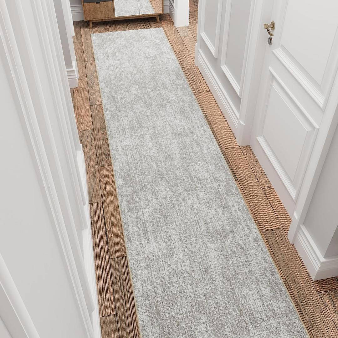 Ottomanson 2X14 Hallway Washable Runner Rug - Non-Slip Indoor Entryway Rug Solid Kitchen Rug Runner Ultra-Thin Floor mat, 14ft Carpet for Bathroom, Bedroom, Living Room, 22.5" x 14', 1'10" x 14'