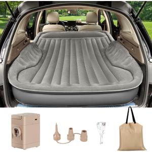 Self-Inflating SUV Air Mattress with Built in Electric Pumpcar air Mattress with Pillow for TrunkPortable car Mattress for Travle and Camping, Light Gray