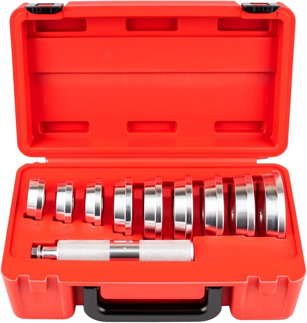 10pcs Bearing Race and Seal Driver Set, Bearing Press Kit with 1pc Driver Handle and 9pcs Disk Adapters for Mounting Automotive Wheel Hubs