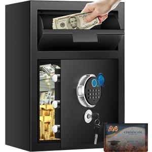 2.6 Cuft Biometric Drop Safe for Business, Anti-Theft Fingerprint Safe Box with Quick Place Drop Slot, Digital Keypad and Spare Key, Depository Safe for Home Office Retail Store Business Mail Church