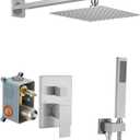 Brushed Nickel Shower System Brass Bathroom Luxury Rain Mixer Shower Combo Set Wall Mounted Rainfall Shower Head System Shower Faucet Rough-in Valve Body and Trim Included