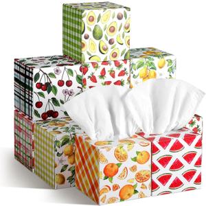 12 Pack Fruit Facial Tissues Cube Face Boxes 600 Sheets 3 Ply Small Square Tissues Bulk for Spring Summer Car Bedroom Supplies