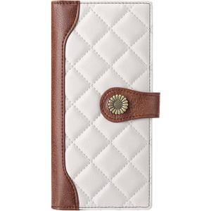 FALAN MULE Women Leather Wallet Large Capacity Bifold RFID Blocking Card Holder with Zipper Coin Pocket (CD-White brown)