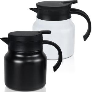 Small Thermal Coffee Carafe Stainless Steel Insulated Creamer Carafe Tea Pot 27Oz Insulation Pot (Black and White, 800ML(27Oz))