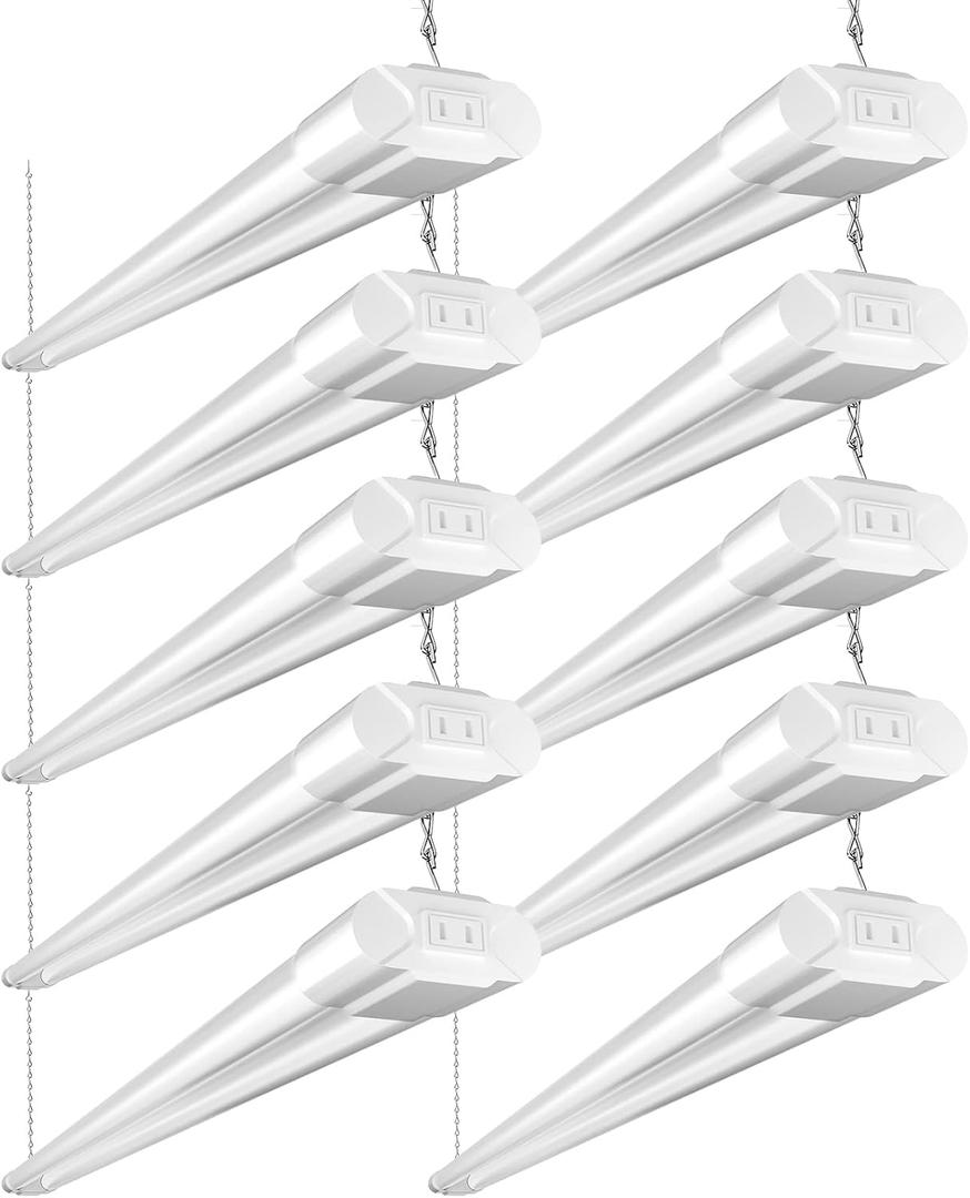 BBOUNDER 10 Pack Linkable LED Utility Shop Light, 4 FT Integrated Fixture for Garage, 40W Equivalent 250W, 5000K Daylight, Surface + Suspension Mount, Florescent Light Fixture Replacement, White (5000K White)