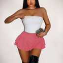 Women's Sequin Glitter Booty Shorts Layered Ruffle Sparkly Skirts High Waisted Club Party Rave Cheeky Skorts (Pink)