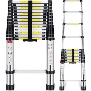 Telescoping Ladder,16.5 FT Aluminum Extension Ladder with 2 Replacement of Non-Slip Rubber Cover, 330 lbs Max Capacity, Multi-Purpose Collapsible Ladder for RV or Outdoor Work
