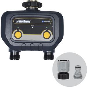 Melnor 65183AMZ Bluetooth Hose Timer, 2-Zone Programmable Watering Timer, Quick Connect Bundle, Black, Yellow