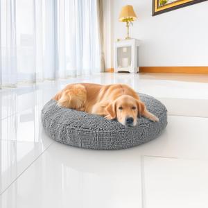 Muddy Mat Cloud K-9 Bed for Dogs & Cats, Soft & Relaxing Round Dog Bed, Chenille Material, Removable Cover, Washable & Dryer SafeGrey Large(40'x40')