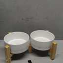 Elevated Ceramic Dog Bowl Set - Raised Dog Bowls with Non-Slip Bamboo Stand - Dog Food and Water Bowl Set - Double Dog Feeding Bowls - Suitable for Small and Medium Dogs - 28.74 OZ - 3.6 CUPS - 850 ML (White)