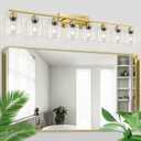 Modern Brushed Gold 8 Light Bathroom Light Fixtures, 52 inch Vanity Lights for Bathroom with Clear Glass, Bathroom Light Fixture for Mirror Kitchen Living Room Hallway Cabinet Porch