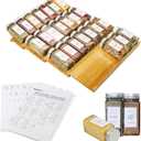 Spice Drawer Organizer with 24 Spice Jars and 216 Labels,Non-slip Rubber, Bamboo 4 Tier Spice Racks Tray Seasoning Containers for Kitchen Drawers,Cabinets,Countertops,13" Wide * 15.8" Deep