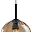 Modern Amber Glass Pendant Lights, Nordic Boho Dome Chandelier, 7.86" Bell Lamp Shape Hanging Ceiling Lighting Fixtures Kitchen Island Dining Room Table, Vintage Lampshade