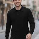 Men's Long Sleeve Polo Shirts for Men, Casual & Work Golf Polo Shirts with Split Hem,Stylish Collared Shirt (Black, L)