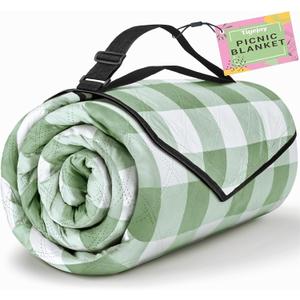 TigeJoy Extra Large Picnic Blanket Waterproof Foldable 80''x80'', Outdoor Picnic Mat Beach Blanket Sandproof for Park, Grass, Travel, Hiking, Camping Essentials, Gingham Picnic Blanket (Green)