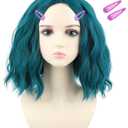 morvally Blue Green Costume Wig with Hairpins for Women Short Wavy Blue Green Wig Fun Anime Cosplay Halloween Wig (Adults)