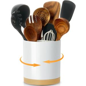 Kitchen Cooking Utensil Holder, 360° Rotating Large Utensil Crock, 6.3" Unbreakable for Countertop, for Farmhouse Kitchen Decor with Rotatable and Detachable Base (Melamine)