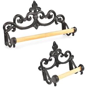 Sungmor 2 Pack Vintage Cast Iron Toilet Paper Holder, Decorative Fleur De Lis Toilet Paper Roll Holder, Wall Mounted Antique Brown Tissue Roll Holder, French Rustic Bathroom Kitchen Wall Decor