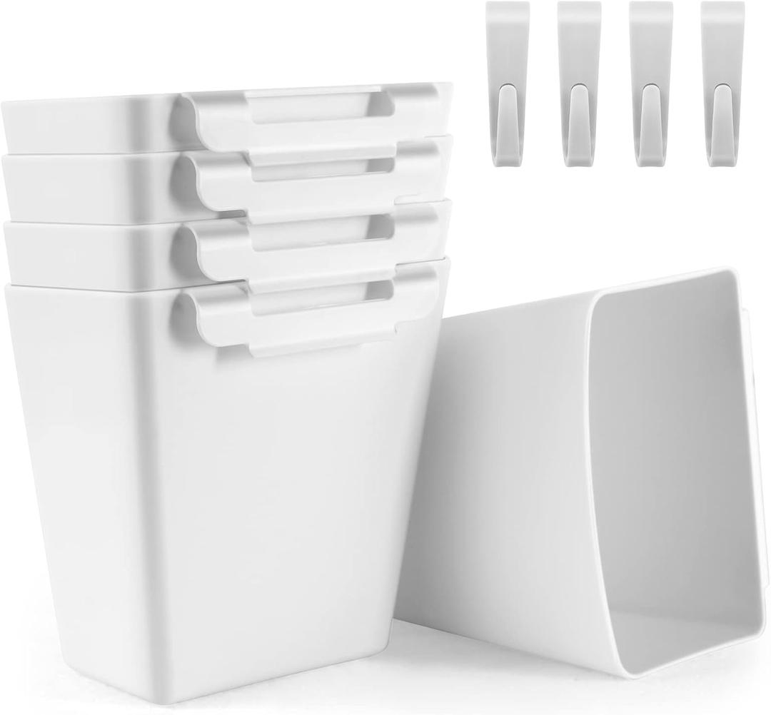 5 Pack Hanging Cup Holders, Multipurpose Rolling Cart Accessories Utility Cart Accessories For Art Craft Supplies, Space Saving Hanging Storage Basket Pencil Holder Makeup Organizers (White)