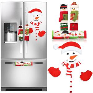 4 Pieces Christmas Refrigerator Handle Covers and Snowman Refrigerator Magnets Snowman Fridge Door Handle Covers Christmas Magnet Stickers for Kitchen Refrigerator Microwave Oven Dishwasher Decor