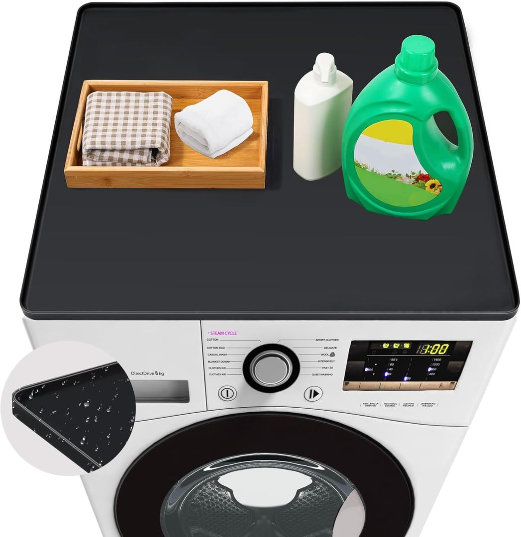 27'' x 27'' Washer and Dryer Covers for the Top, Non-slip Silicone Washer Dryer Top Protector for Washing Machine, Waterproof Washer Dryer Countertop for Laundry Kitchen Home (Black)