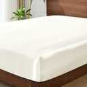 BEDELITE Satin Fitted Sheet Queen Size with Elastic Corner Straps, Luxury Soft Silk-Like Bed Sheet for Hair & Skin, 1 Deep Pocket Fitted Sheet Only Fits 15" Mattress, Fade & Wrinkle Resistant, Ivory