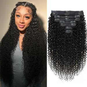 Kinky Curly Clip in Hair Extensions Real Human hair For Women Brazilian Virgin 3c 4a Curly Clip ins Human Hair Extensions (26inch,#1B) (Curly-Natural Black)