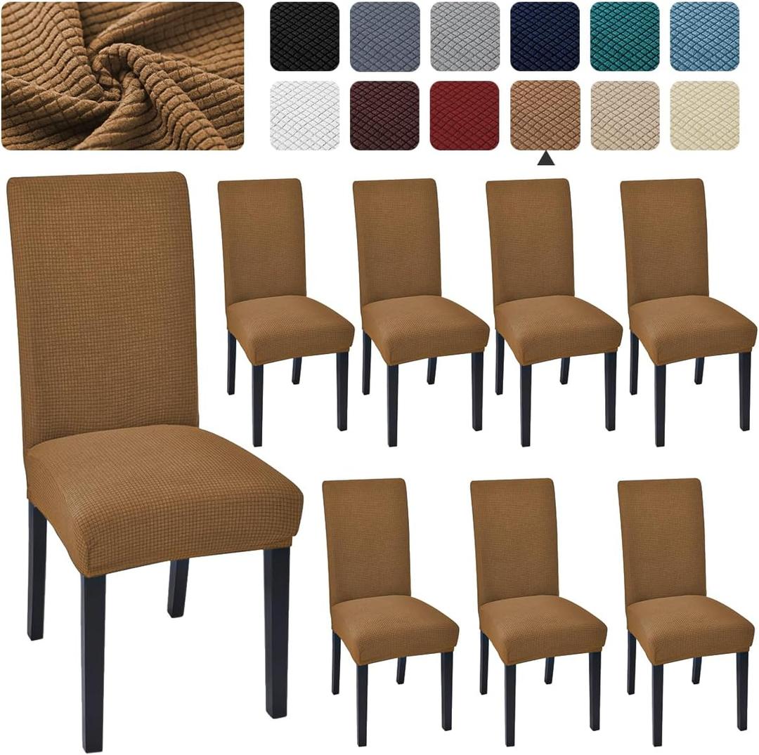 Aertiavty Chair Covers for Dining Room Set of 8 Kitchen Seat Covers, Dining Room Chair Covers Chair Slipcover for Parsons Chair, Camel