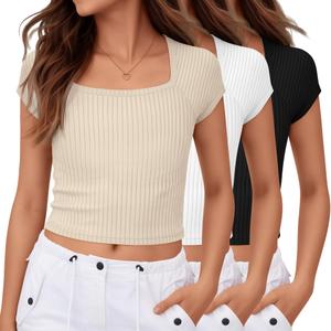 LessonZoo 3 Pack Girls Ribbed Crop Tops, 3-Color, 5-6 Years