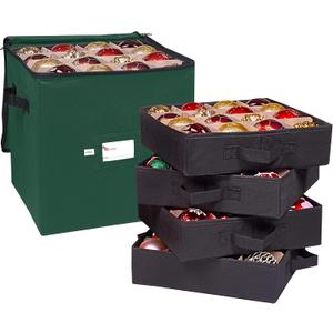 Primode Christmas Ornament Storage Box, 4 Individual Trays Xmas Storage Container, Fits 64 Ornaments Decoration Balls, Constructed of Durable 600D Oxford Material (Green)