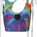 CAPE CLIQUE Y2K Tops Rave Outfits Sexy Tops for Women Party Club Night Halter Sleeveless 3D Body Print Summer Crop Tank Top (Small, Purple-blue)