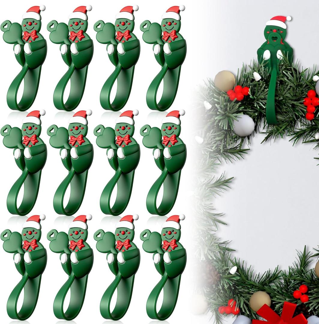 12 Pack Christmas Garland Hangers for Mantle, Reusable Silicone Stocking Holders for Fireplace, Door Frame & Stairways, Large-Sized for Wreath and Christmas Party Decoration (Green)