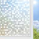 rabbitgoo Window Privacy Film Stained Glass Window Film, 3D Square Mosaic Decorative Static Cling Glass, Removable Vinyl UV Blocking Stickers for Home, 35.4 x 78.7 inches