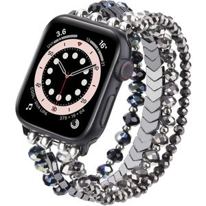 MOFREE Beaded Bracelet Compatible with Apple Watch Band 42mm/44mm/45mm/49mm/46mm Series 11/10/9/8/7/SE/6/5/4/3/2/1/Ultra Women Fashion Handmade Elastic Stretch Strap for iWatch Bands Blue/Dark Grey