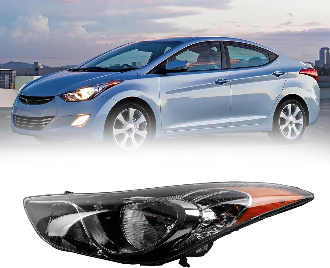 Dasbecan Left Driver Side Headlight Assembly w/Bulbs Compatible with 2011 2012 2013 Hyundai Elantra Front Headlamp Replace# 921013Y000 HY2502161