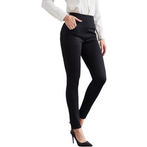 heipeiwa Women's Dress Pants Skinny High Waist Pull on Pants with Pockets Comfort Stretch Slim Fit Work Pants (Black, M)