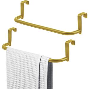 2 Pieces Metal Towel Bar Kitchen Cabinet Steel Towel Rack Bar for Hanging on Inside or Outside of Doors, Home Kitchen Bathroom(Gold)