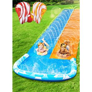JOYIN 22.5ft Water Slides and 2 Bodyboards, Lawn Water Slide Summer Slip Waterslides Water Toy with Build in Sprinkler for Backyard Outdoor Water Fun for Kids (Blue, Orange)