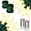 2 Pack Total 66ft 200 LED Christmas Lights Battery String Lights Timer Memory Function USB & Battery Powered Waterproof String Lights for Indoor Outdoor Decoration (Warm White)