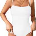 Eleady Shapewear Bodysuits for Women - Body Shaper Tummy Control Sleeveless Bodysuit Square Neck Tank Tops (White, S)