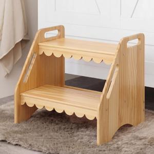 Gerrii Scalloped Wooden Step Stool for Adult Bed Stepstool with Anti-Slip, Heavy Duty for Kitchen, Bathroom, Bedside Stool, Wooden Step Stairs