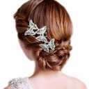 EVER FAITH Austrian Crystal Bridal 3 Butterfly Insect Animal Hair Comb Clear Silver-Tone
