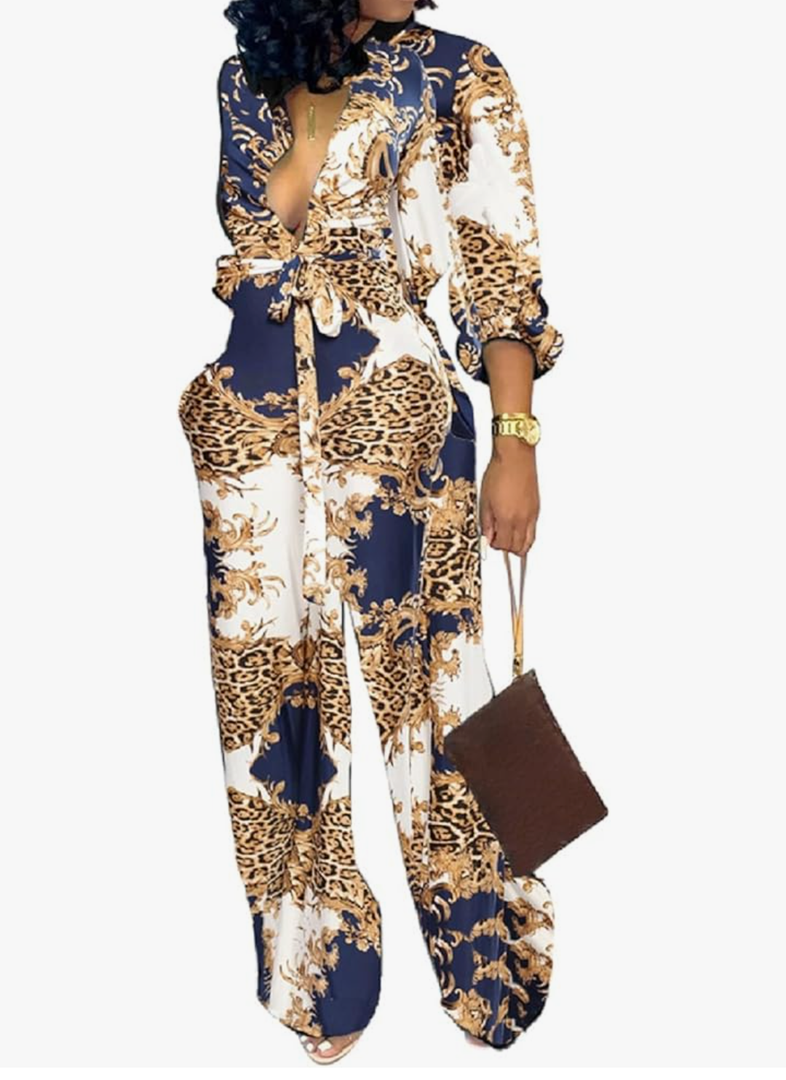 SxClub Jumpsuits for Women Formal Sexy Elegant Long Straight Pants Busineess Party Jumpsuit with Belt Pockets Medium