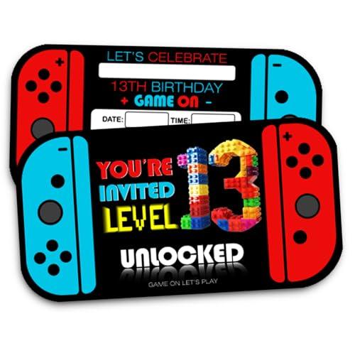 XIAOPNN Video Game 13th Birthday Party Invitation for Boys, 13 Years Old Kids Games Birthday Party Supplies, 30 Cards With 30 Envelopes Pack of 2