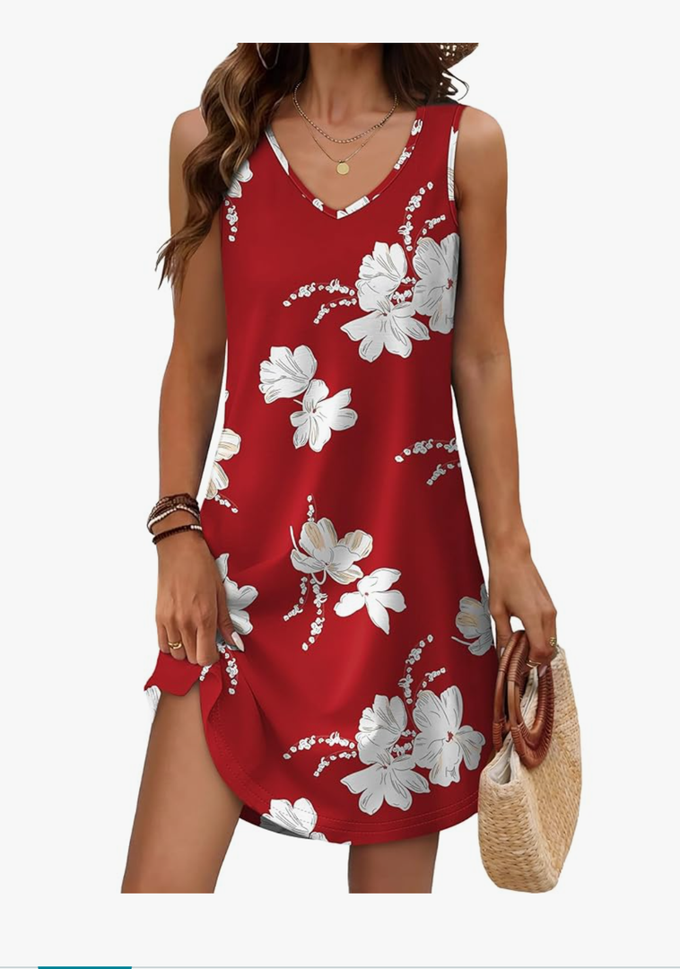 Aokosor Womens Summer Dresses 2025 Loose V Neck Sleeveless Dress Sundresses Swimsuit Coverup, Size -Small