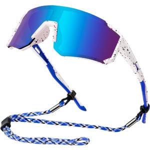 Youth Baseball Sunglasses Kids Polarized Sunglasses for Boys Girls Softball Cycling Sports Googles UV Protection (Blue Lens White Frame)